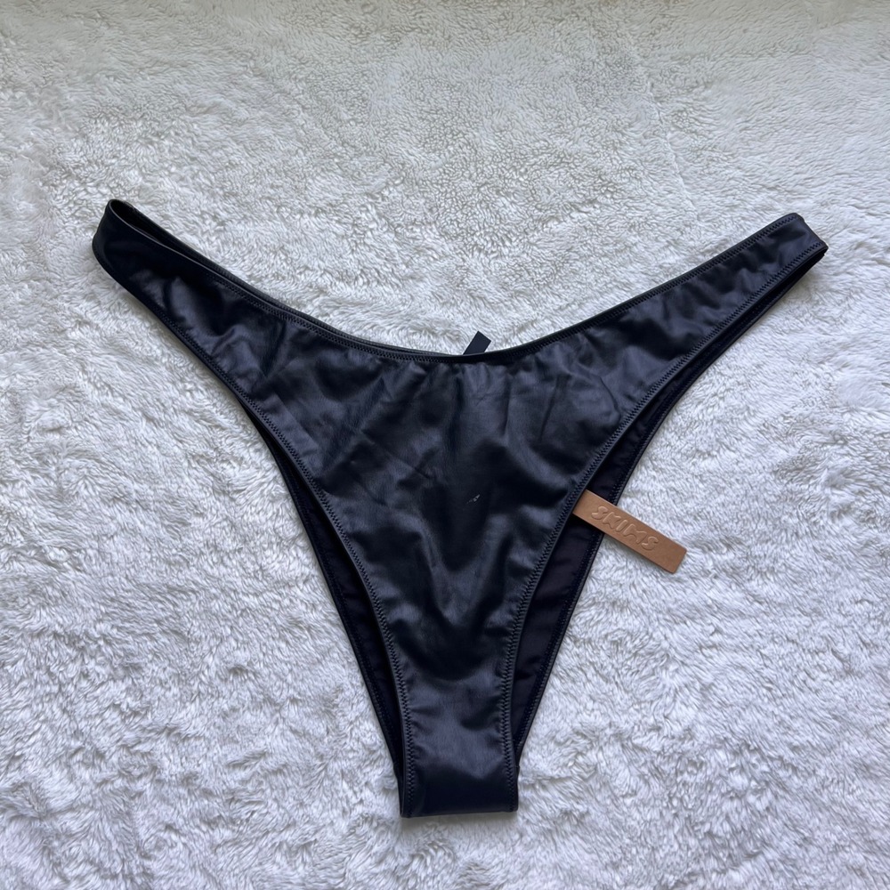 SKIMS Micro Pleather Swim Micro Tanga Bikini Bottom Onyx Black 3X SW-TAN-0159